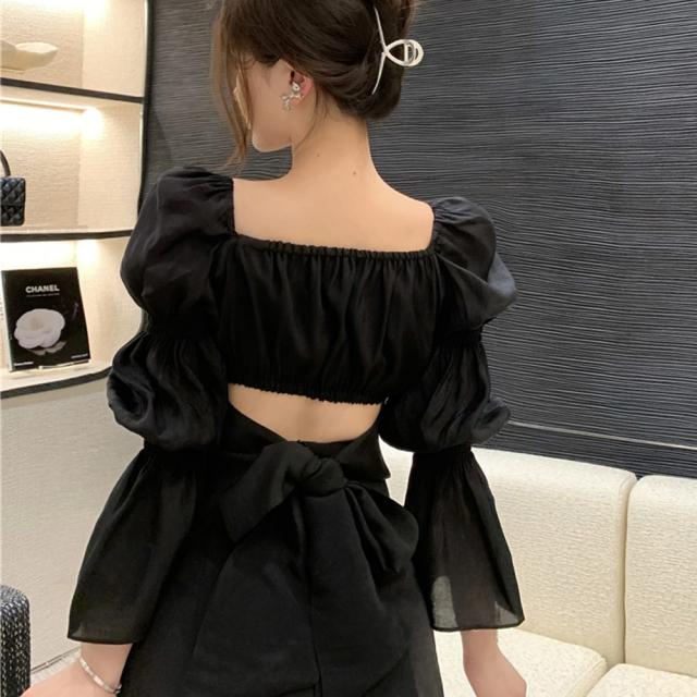 バックリボン ブラウス スクエアネック 送料無料 即日発送-8