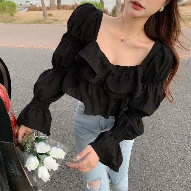 ブラウス スクエアネック 胸元フリル 送料無料 即日発送-9