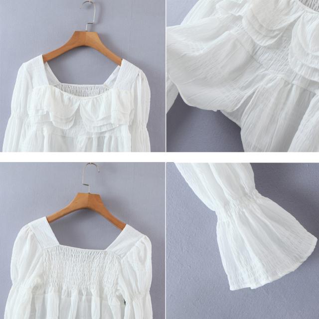 ブラウス スクエアネック 胸元フリル 送料無料 即日発送-2