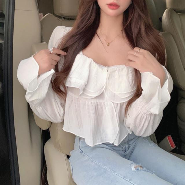 ブラウス スクエアネック 胸元フリル 送料無料 即日発送-4