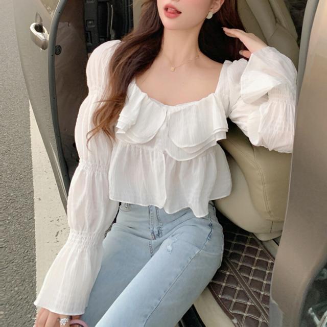 ブラウス スクエアネック 胸元フリル 送料無料 即日発送-6