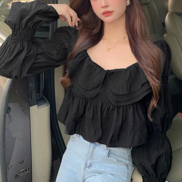 ブラウス スクエアネック 胸元フリル 送料無料 即日発送-7