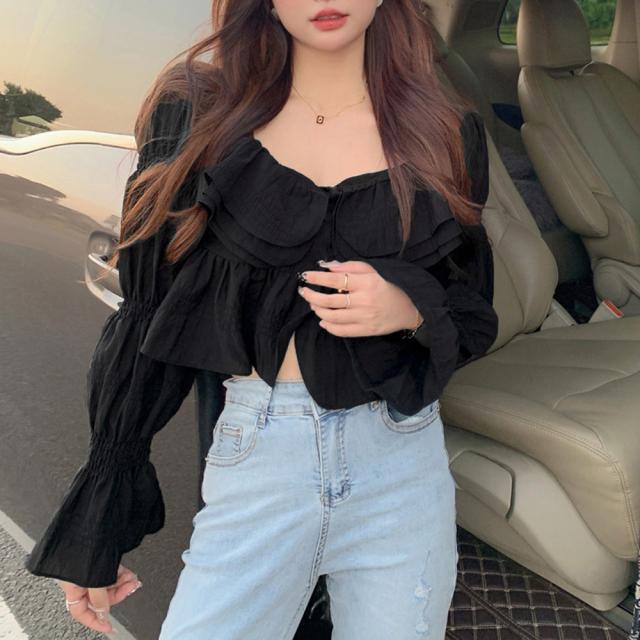 ブラウス スクエアネック 胸元フリル 送料無料 即日発送-8