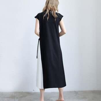 ワンピース サイドプリーツ ロング 夏 送料無料 即日発送-5