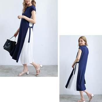 ワンピース サイドプリーツ ロング 夏 送料無料 即日発送-6