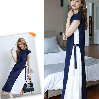 ワンピース サイドプリーツ ロング 夏 送料無料 即日発送-7