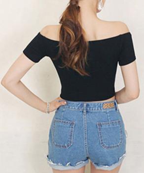 カットソー へそ出し トップス Tシャツ シンプル 送料無料 即日発送-1