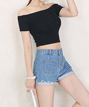 カットソー へそ出し トップス Tシャツ シンプル 送料無料 即日発送-3