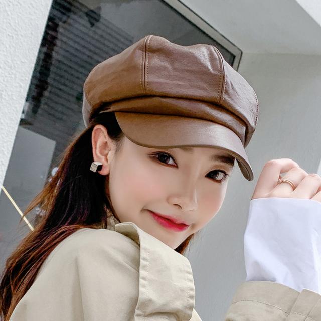 キャスケット 帽子 レディース フェイクレザー キャスケット 合皮 マドロスハット 送料無料 即日発送-4