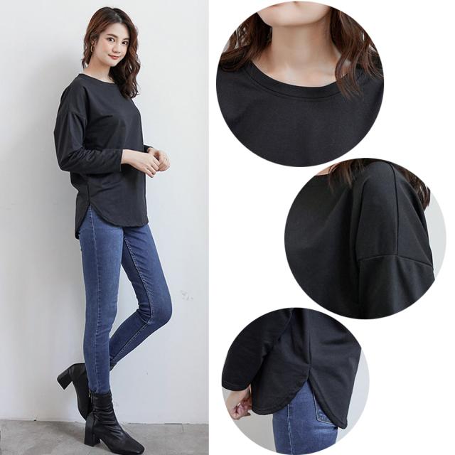 Tシャツ スリット カットソー 体型カバー トップス シンプル 重ね着 部屋着 ラウンドネック 送料無料 即日発送-9