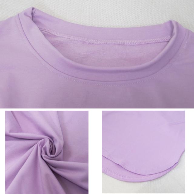 Tシャツ スリット カットソー 体型カバー トップス シンプル 重ね着 部屋着 ラウンドネック 送料無料 即日発送-2