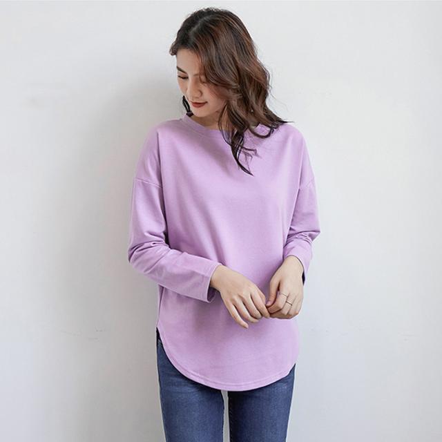 Tシャツ スリット カットソー 体型カバー トップス シンプル 重ね着 部屋着 ラウンドネック 送料無料 即日発送-3