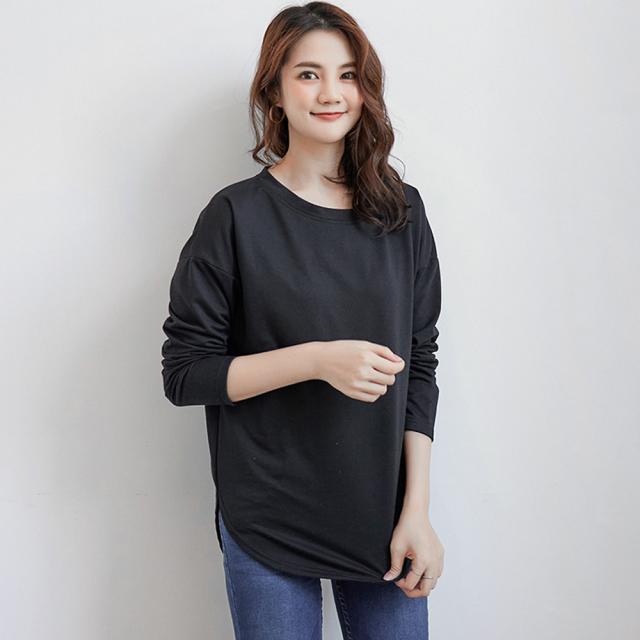 Tシャツ スリット カットソー 体型カバー トップス シンプル 重ね着 部屋着 ラウンドネック 送料無料 即日発送-5