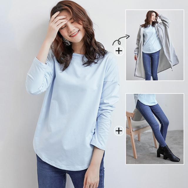 Tシャツ スリット カットソー 体型カバー トップス シンプル 重ね着 部屋着 ラウンドネック 送料無料 即日発送-8