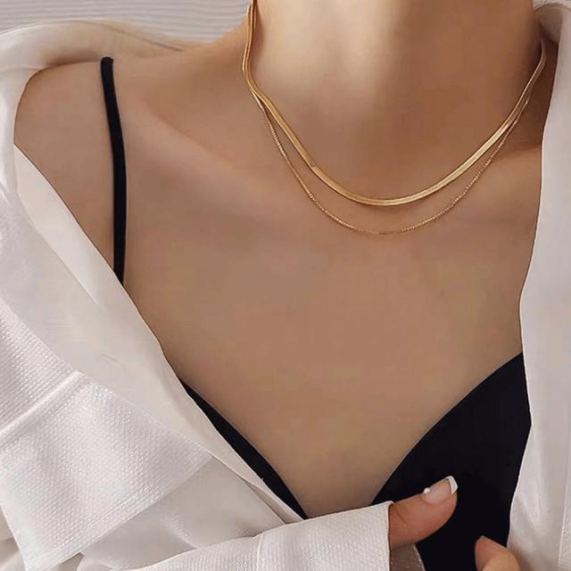 太幅 チョーカー チェーンネックレス 2連 送料無料 即日発送-3