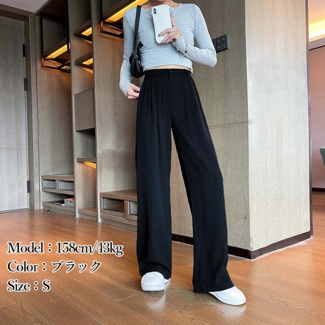 ワイドパンツ タック入り レディース 送料無料 即日発送-6