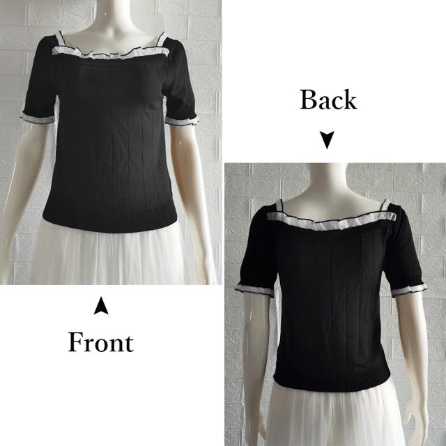 スクエアネック サマーニット レース付き 送料無料 即日発送-9