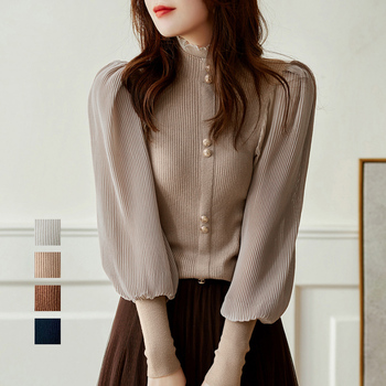 バルーン袖 リブニットトップス SK16393442-4095 送料無料 即日発送-0