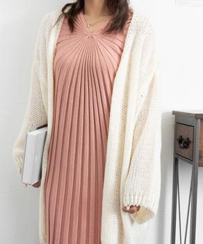 ワンピース Vネック ワンピース レディース ニットワンピース 秋冬 長袖リブニット ミモレワンピ 膝丈下 送料無料 即日発送-5