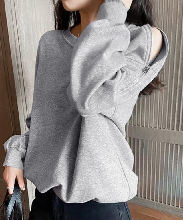 トレーナー オープンショルダー クルーネック スウェット 肩出しトップス ゆったり セクシー 送料無料 即日発送-8