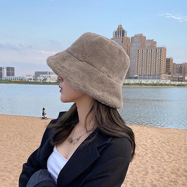 バケットハット レディース ハット 帽子 ファー ふわふわ 冬 暖かい 厚手 おしゃれ 可愛い 送料無料 即日発送-7