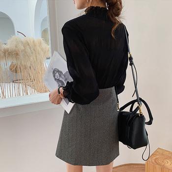 シャツブラウス ギャザー レディース プチハイネック フリル シフォントップス 着やせ 送料無料 即日発送-6