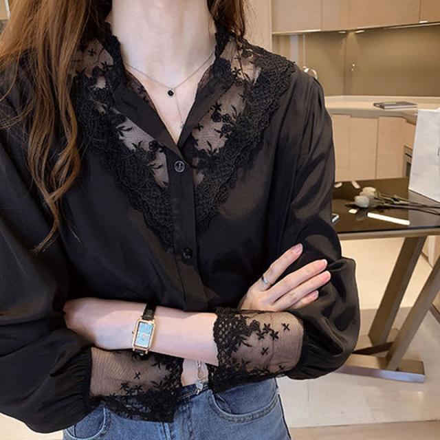 シャツ ブラウス レディース 刺繍 レースブラウス トップス 長袖 シャツ 大人セレブ 送料無料 即日発送-7
