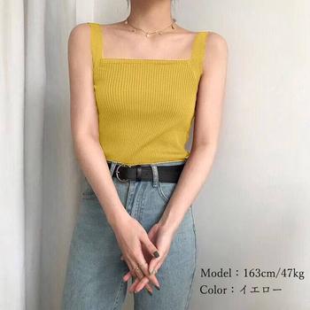 リブニット タンクトップ スクエアネック 送料無料 即日発送-8