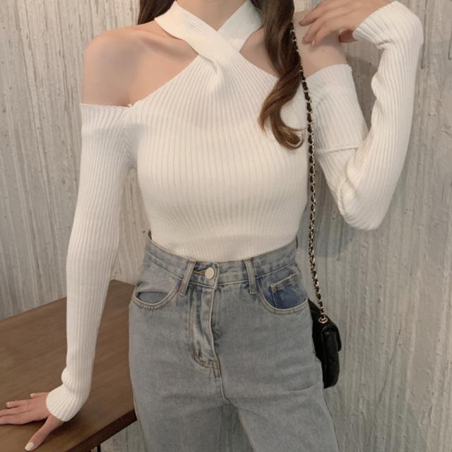 ニットトップス ホルターネック 肩出し 送料無料 即日発送-9