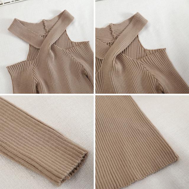 ニットトップス ホルターネック 肩出し 送料無料 即日発送-2