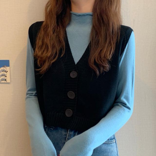 ニットベスト 前開き Vネックトップス 送料無料 即日発送-9