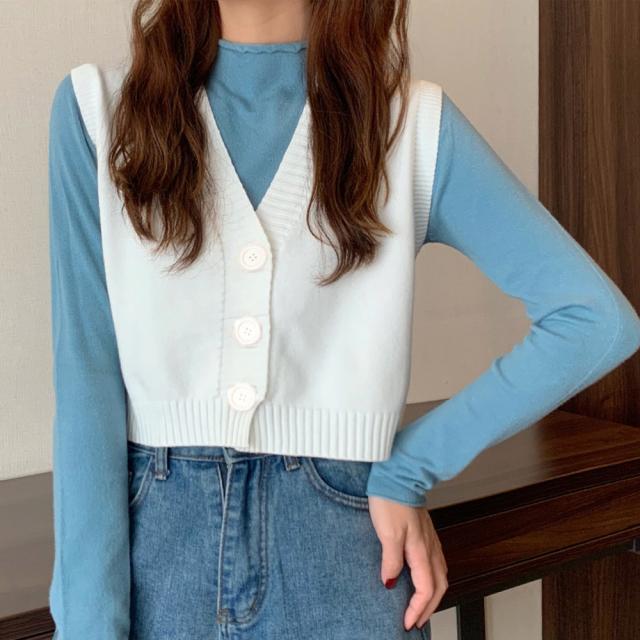 ニットベスト 前開き Vネックトップス 送料無料 即日発送-2