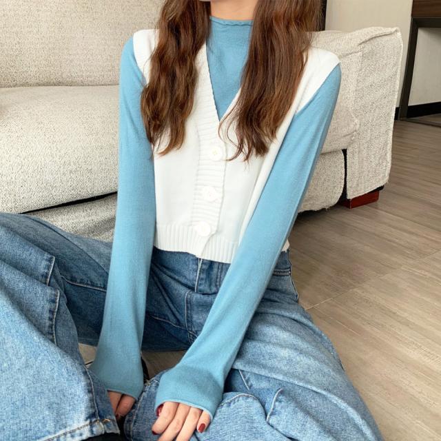 ニットベスト 前開き Vネックトップス 送料無料 即日発送-3