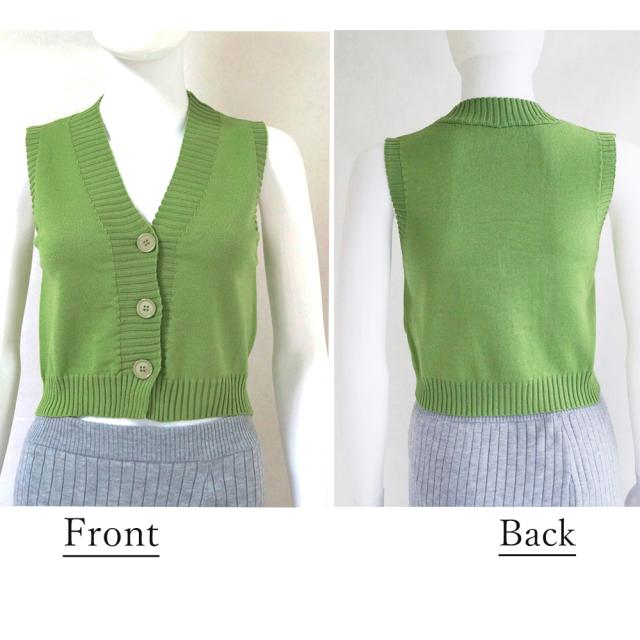 ニットベスト 前開き Vネックトップス 送料無料 即日発送-5