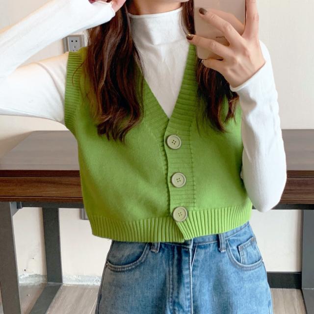 ニットベスト 前開き Vネックトップス 送料無料 即日発送-7