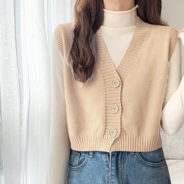 ニットベスト 前開き Vネックトップス 送料無料 即日発送-8