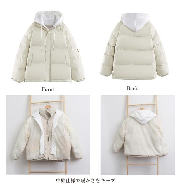 フーデッド エコダウンジャケット重ね着風 送料無料 即日発送-2