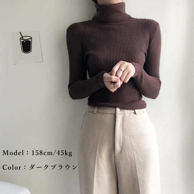 リブ ニットトップス タートルネック無地 送料無料 即日発送-4