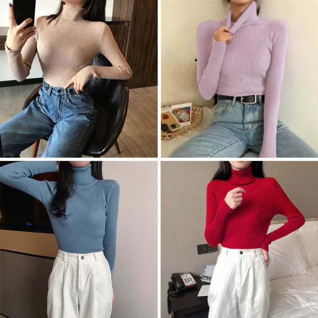 リブ ニットトップス タートルネック無地 送料無料 即日発送-8