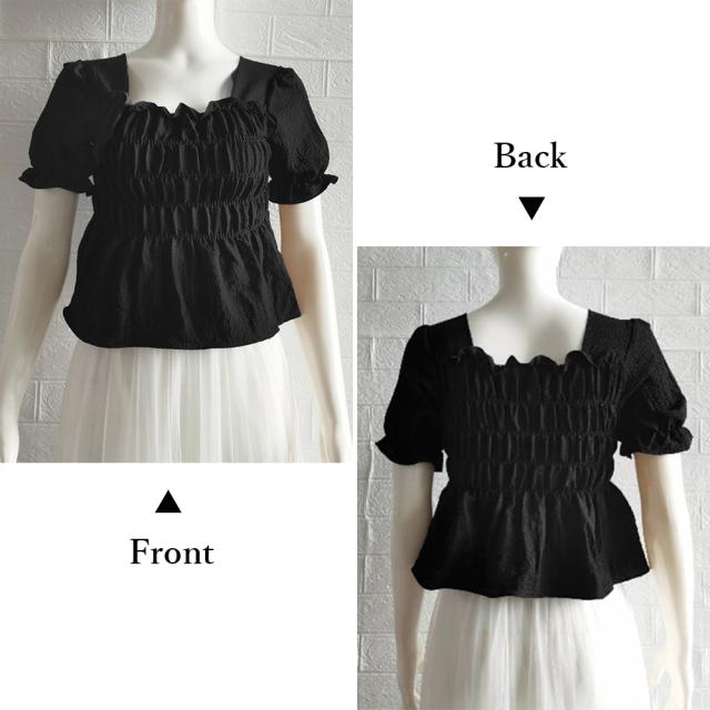 スクエアネック ブラウス シャーリング 送料無料 即日発送-9