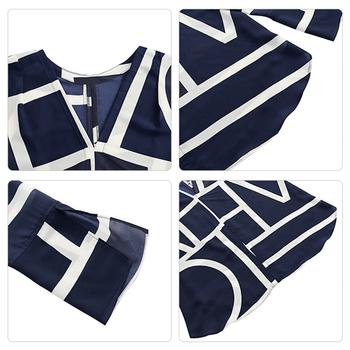 幾何学模様ブラウスレディースVネック長袖 送料無料 即日発送-9