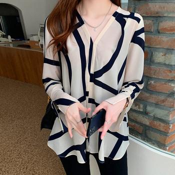 幾何学模様ブラウスレディースVネック長袖 送料無料 即日発送-2