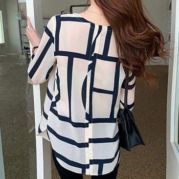 幾何学模様ブラウスレディースVネック長袖 送料無料 即日発送-4