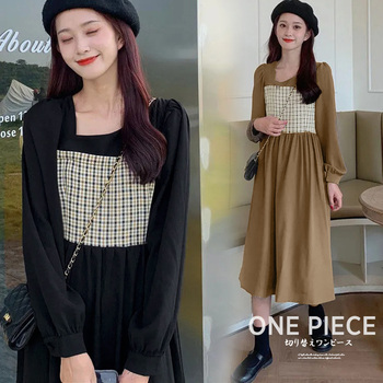 ワンピース レディース切り替えワンピ長袖 送料無料 即日発送-0