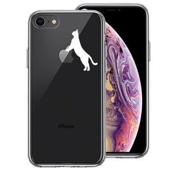 iPhone8 ケース クリア ねこ 猫 リンゴで伸び ホワイト スマホケース 側面ソフト 背面ハード ハイブリッド 送料無料-0
