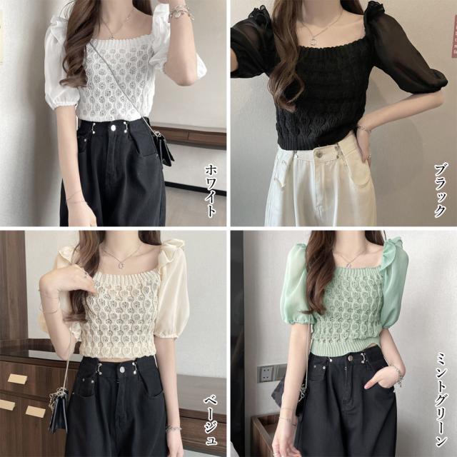 シャツブラウス スクエアネックレディース 送料無料 即日発送-1