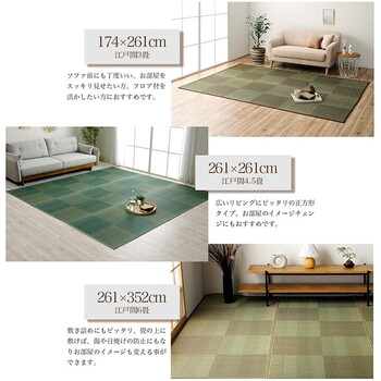 ラグ い草ラグ 本間2畳 約191×191cm 花ござ カーペット 格子柄 ナチュラル シンプル 和室 抗菌防臭 消臭 お手入れ簡単 ルネ 送料無料-11