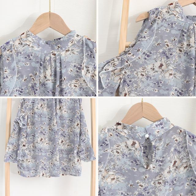 花柄ブラウスプチハイネックオフショルダー 送料無料 即日発送-3