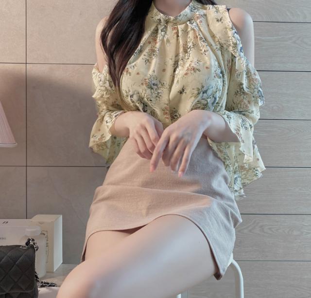 花柄ブラウスプチハイネックオフショルダー 送料無料 即日発送-4
