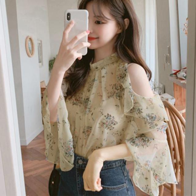 花柄ブラウスプチハイネックオフショルダー 送料無料 即日発送-7